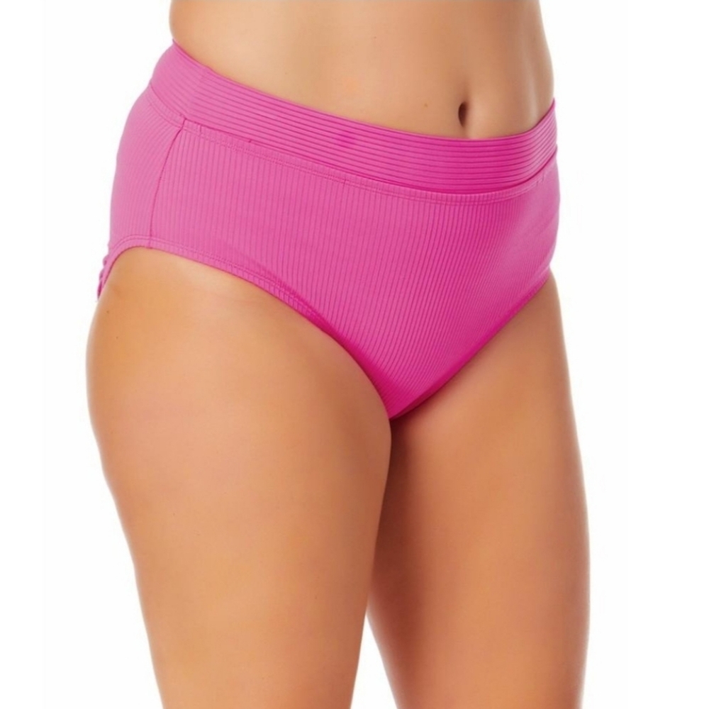 California Waves Trendy Plus Size Banded High-Waist Swim Bikini Bottoms